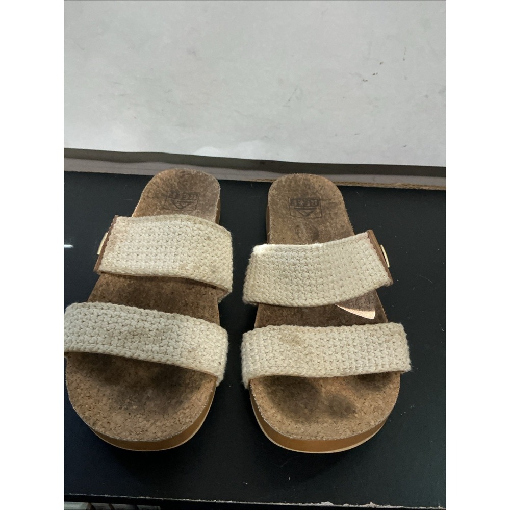 Reef Cushion Vista Natural Crochet Womens Slides Sandals Beige Size 8